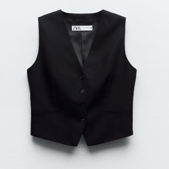 Zara Tailored Linen Blend Vest Waistcoat In Black Size XL - Picture 2 of 10